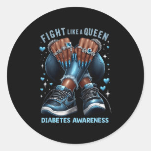Black Women Fight Like A Queen Diabetes Awareness Classic Round Sticker