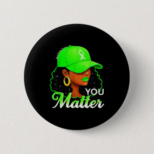 Black women green ribbon mental health awareness 6 cm round badge