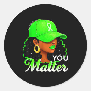 Black women green ribbon mental health awareness classic round sticker