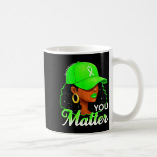 Black women green ribbon mental health awareness coffee mug