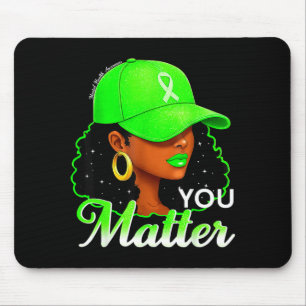 Black women green ribbon mental health awareness mouse pad
