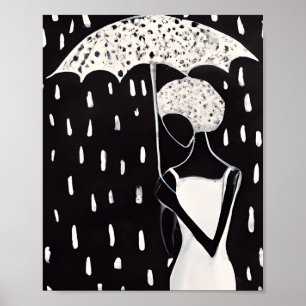 BLACK WOMEN IN THE RAIN WITH AN UMBRELLA POSTER