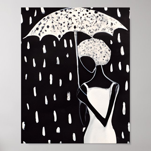BLACK WOMEN IN THE RAIN WITH AN  UMBRELLA  POSTER (Front)