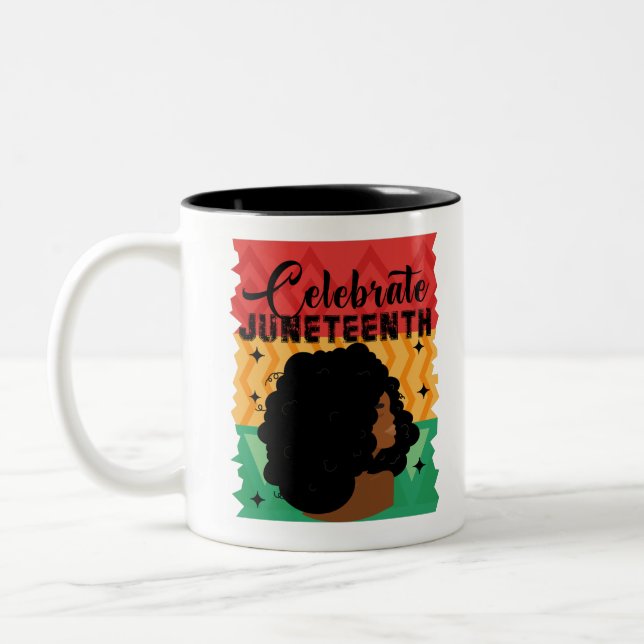Black Women Juneteenth Celebrate Indepedence Day Two-Tone Coffee Mug (Left)