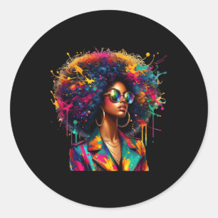 Black Women Melanin Queen Strong Afro African Drip Classic Round Sticker