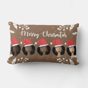 Black Women, Merry Christmas Santa Hats, Brown Lumbar Cushion