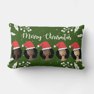 Black Women, Merry Christmas Santa Hats, Green Lumbar Cushion
