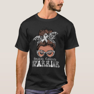 Black Women Messy Bun Brain Cancer Warrior Gifts T-Shirt