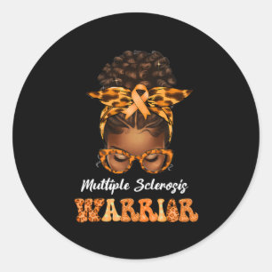Black Women Multiple Sclerosis Awareness Messy Bun Classic Round Sticker