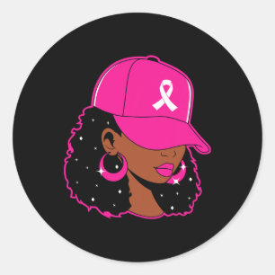 Black Women Pink Breast Cancer Awareness Warrior W Classic Round Sticker