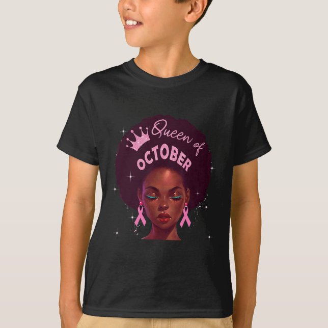 Black Women Queen Stronger Than Breast Cancer Pink T-Shirt (Front)