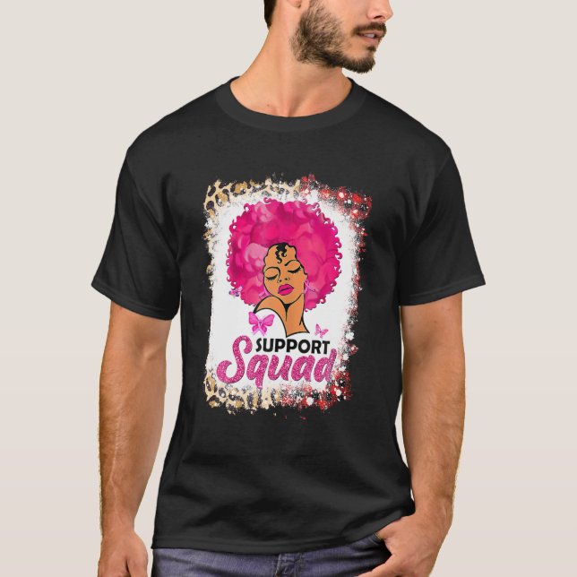 Black Women Queen Support Squad Breast Cancer Awar T-Shirt (Front)