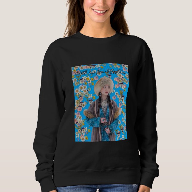 Black Women’s Sweatshirt with Kazakh Girl (Front)