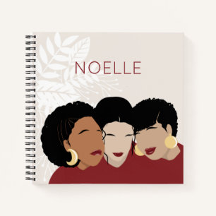 Black Women, Sister Friends, Floral, Red Notebook