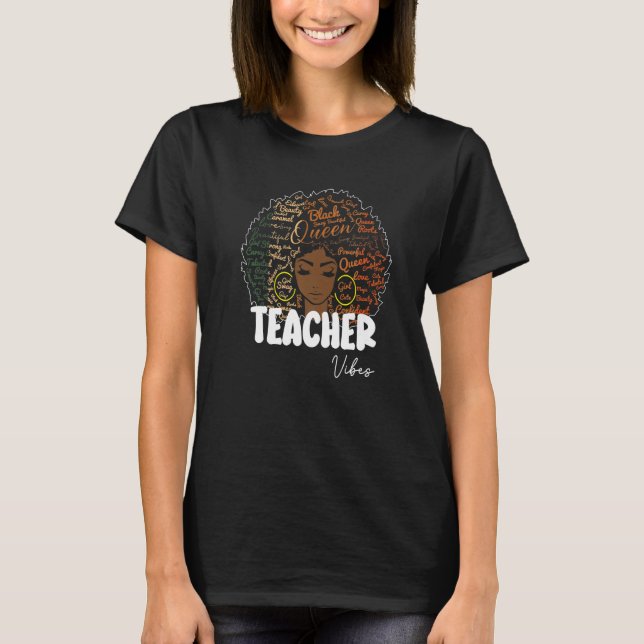 Black Women Teacher Afro Retro Black History Month T-Shirt (Front)