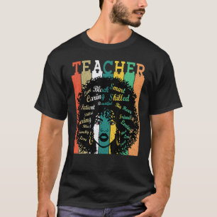 Black Women Teacher Afro Retro Black History Month T-Shirt