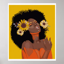 Black women, with colourful sunflower illustration