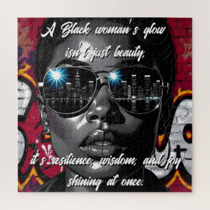 Black Women's Quote City Skyline in Sunglasses Jigsaw Puzzle