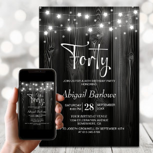 Black Wood 40th Birthday Party Invitation