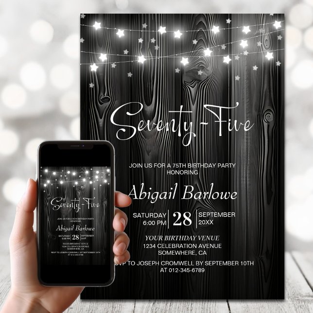Black Wood 75th Birthday Party Invitation (Creator Uploaded)