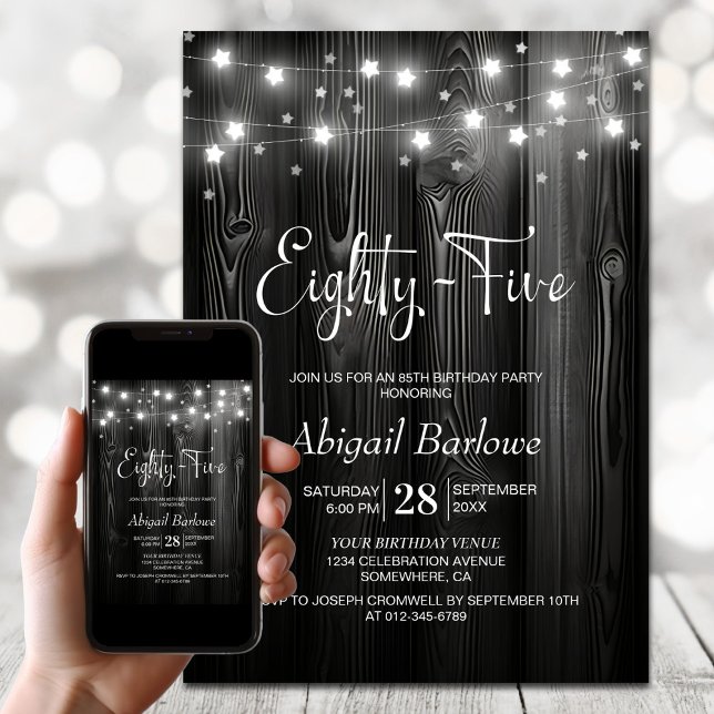 Black Wood 85th Birthday Party Invitation (Creator Uploaded)
