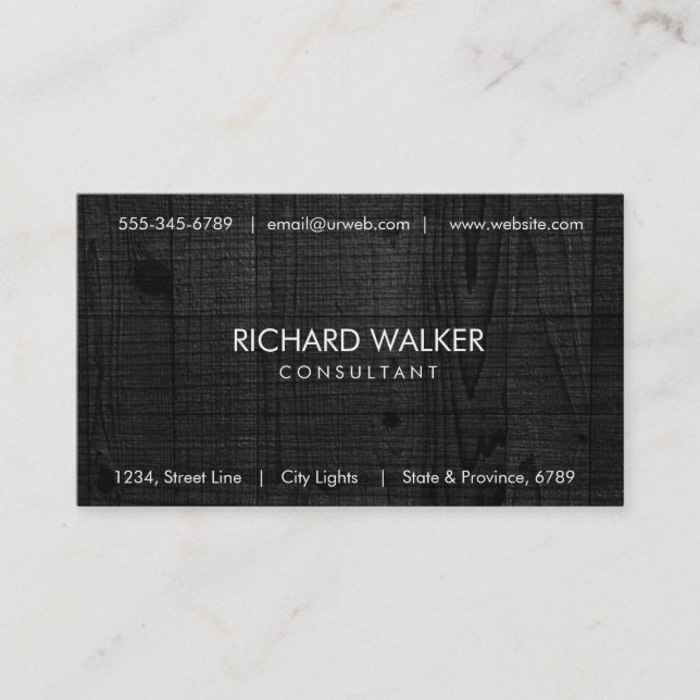 Black Wood Elegant Modern Professional White Business Card (Front)