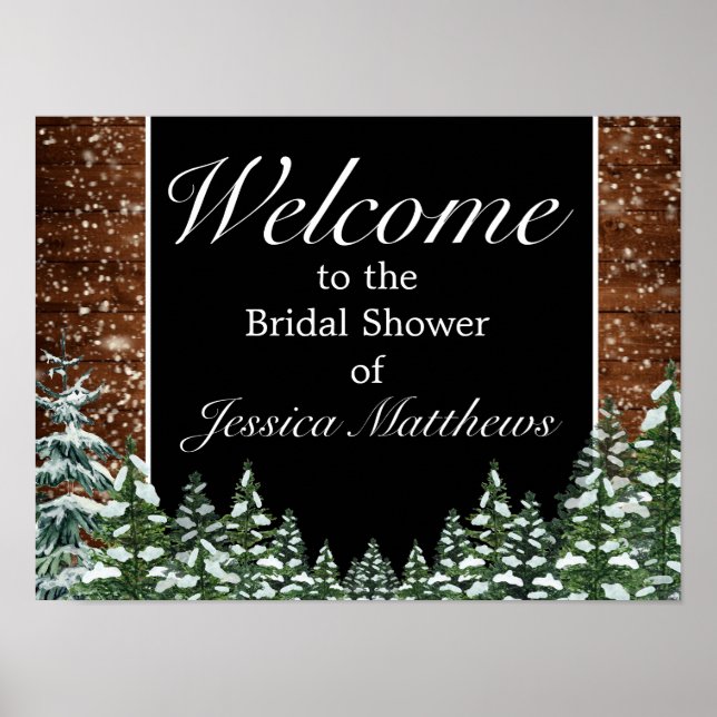 Black Wood & Forest Bridal Shower Welcome Sign (Front)