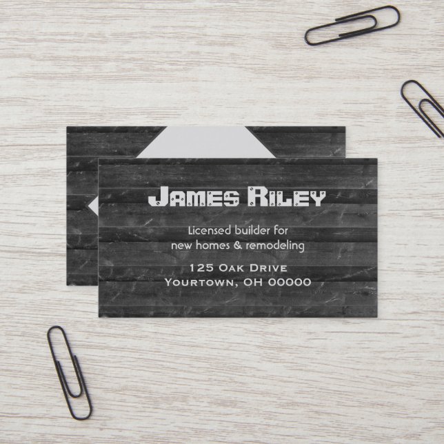 Black wood grain for contractor business card (Front/Back In Situ)
