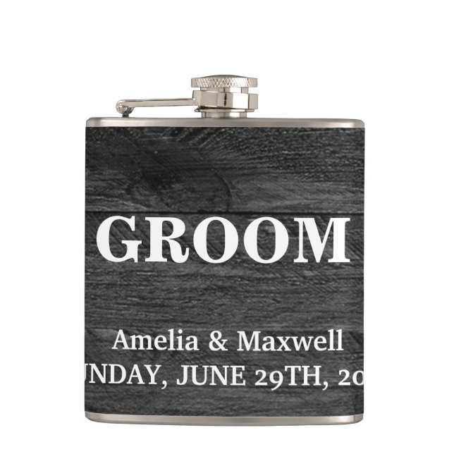 Black Wood Groomsman Hip Flask (Front)