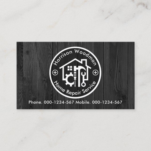 Black Wood Handyman Tools Circle Board Business Card (Front)