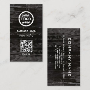 Black Wood Professional Design Modern QR Code  Business Card