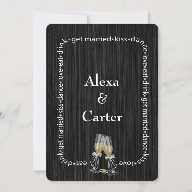 Black Wood Wedding Invitation (Front)