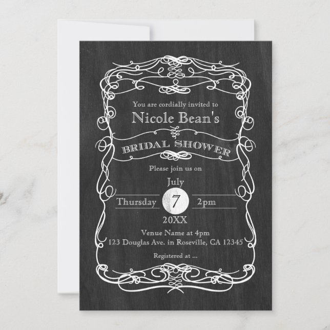 Black Wood White Vintage BRIDAL SHOWER Invitation (Front)