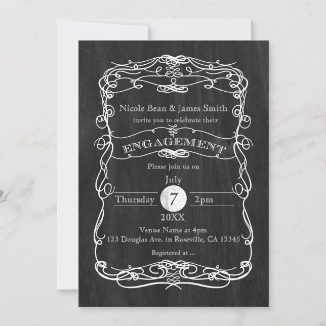 Black Wood & White Vintage ENGAGEMENT Invitations (Front)
