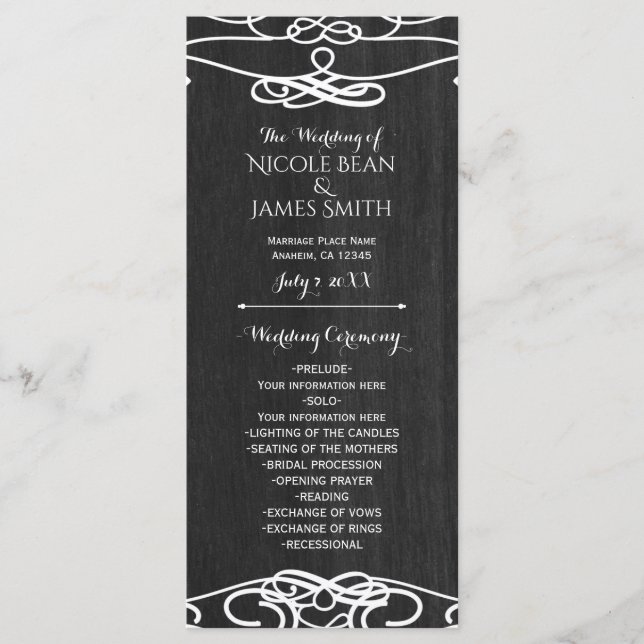 Black Wood & White Vintage Wedding Program (Front)