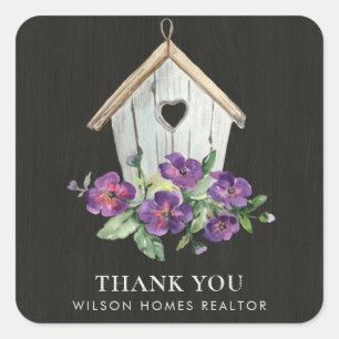 BLACK WOODEN FLORAL BIRDHOUSE THANK YOU REALTOR SQUARE STICKER
