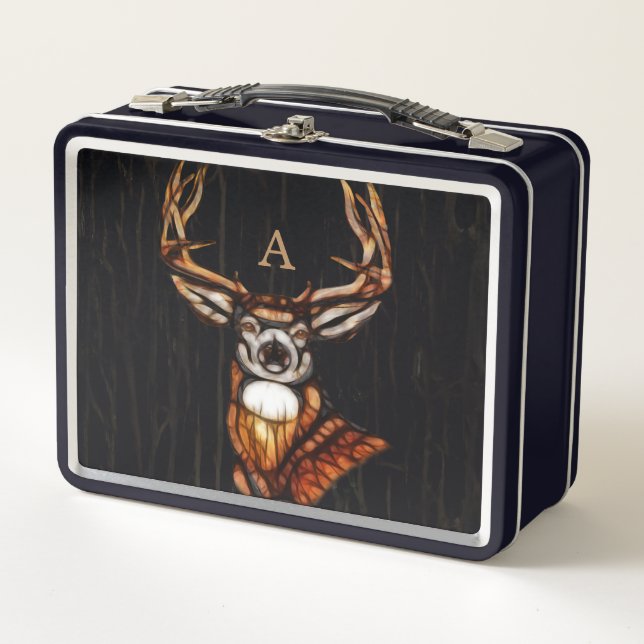 Black Wooden Wood Deer Rustic Country Personalised Metal Lunch Box (Front)