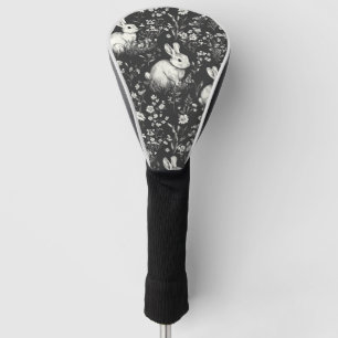 Black Woodland Bunny Botanical Pattern Golf Head Cover