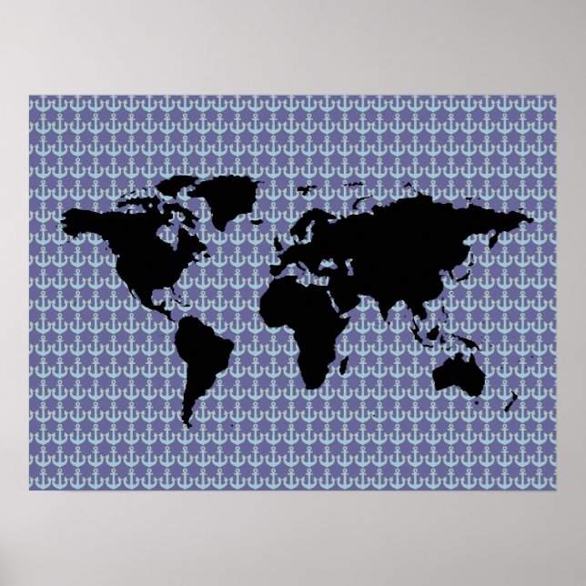 black world / anchors pattern poster (Front)