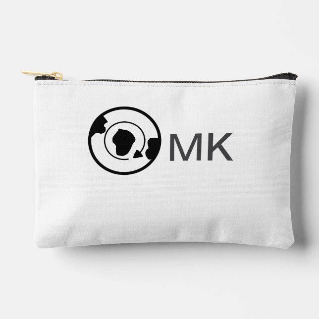 Black world globe add name monogram travel details accessory pouch (Front)