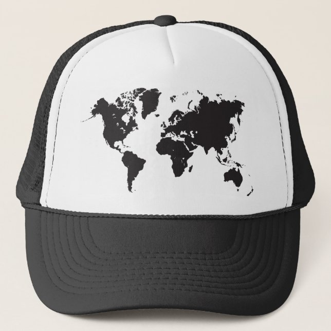black world map trucker hat (Front)