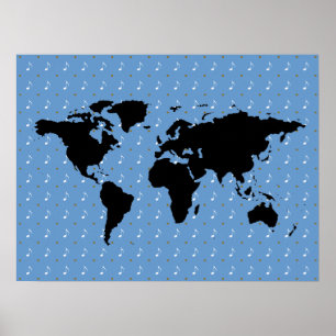 black world with music pattern poster