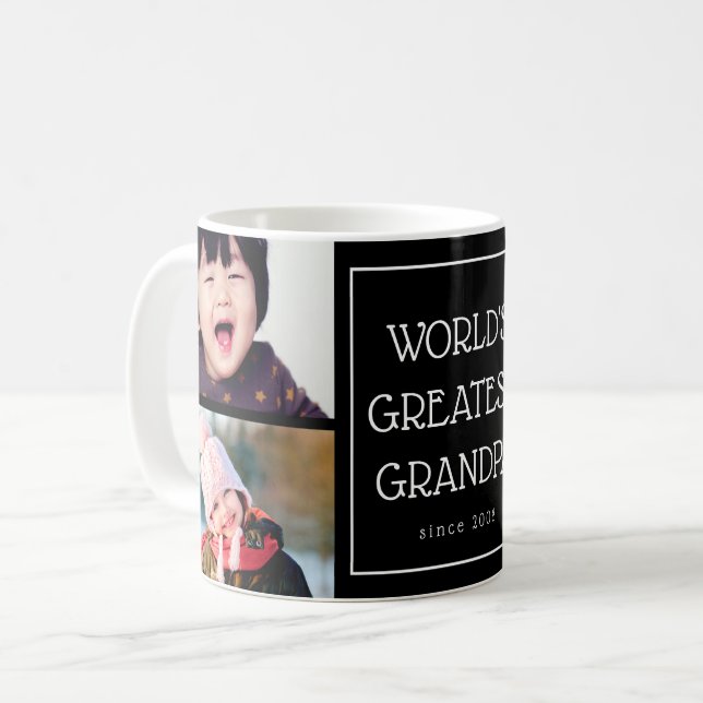 Black World's Greatest Grandpa Photo Collage Coffee Mug (Front Left)