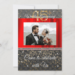 Black Woven & Pearls Gold 45th Wedding Anniversary Invitation