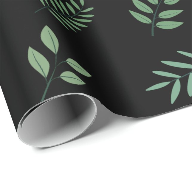 Black Wrapping Paper Green Leaf Seamless Pattern (Roll Corner)