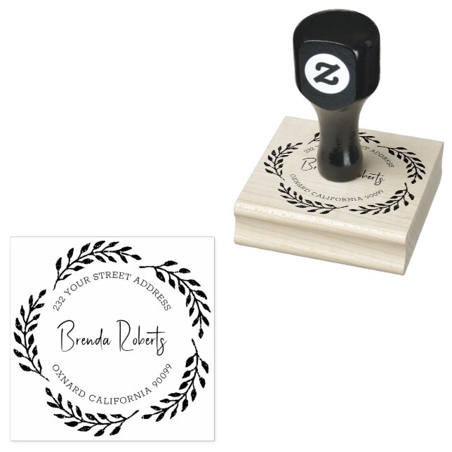 Black Wreath Border Custom Modern Typography Rubber Stamp (Stamped)