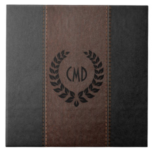 Black Wreath Brown And Black Stitched Leather Ceramic Tile