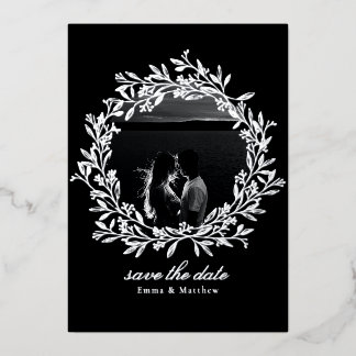 Black Wreath Elegant Photo & QR Save the Date
