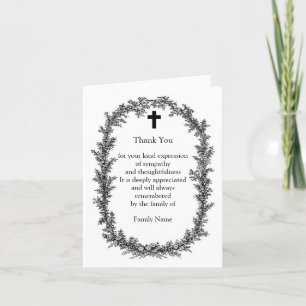 Black Wreath Flower Thank You Card