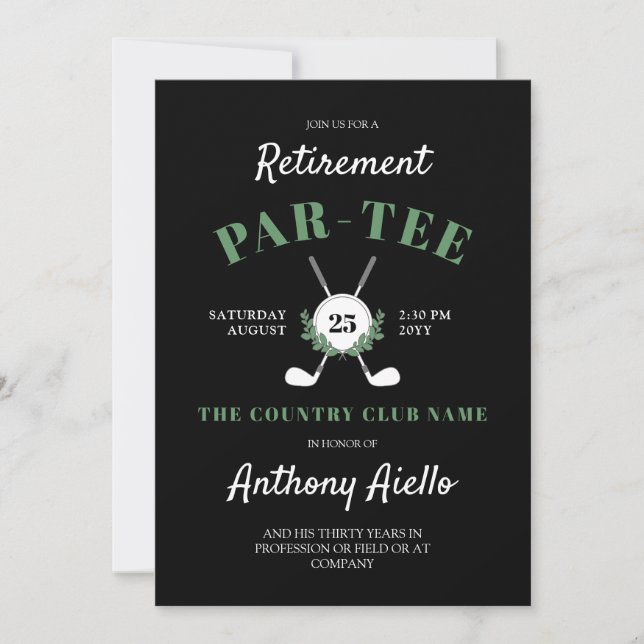 Black Wreath Golf Themed Retirement Party Invitation (Front)